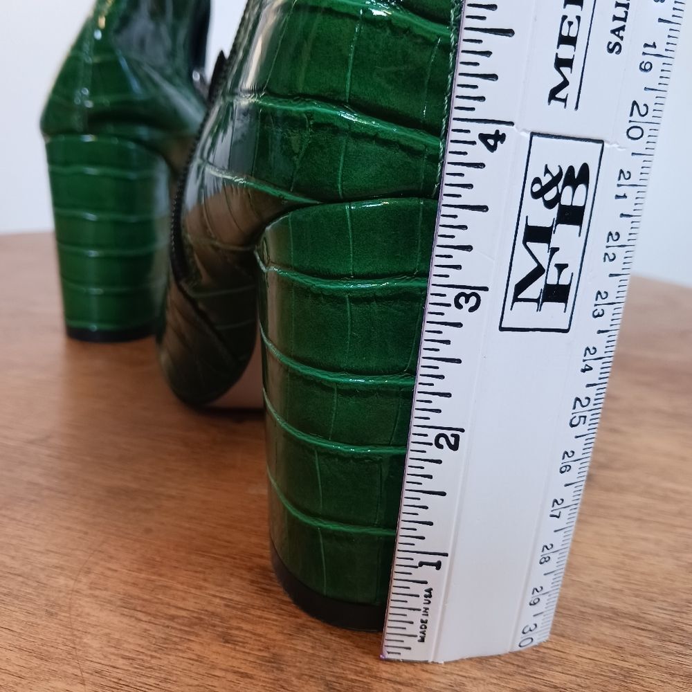 Emerald Green Croc Embossed Mid-Calf Boots Retro Glam Y2K Size EU 39 US 8.5 - Picture 6 of 11
